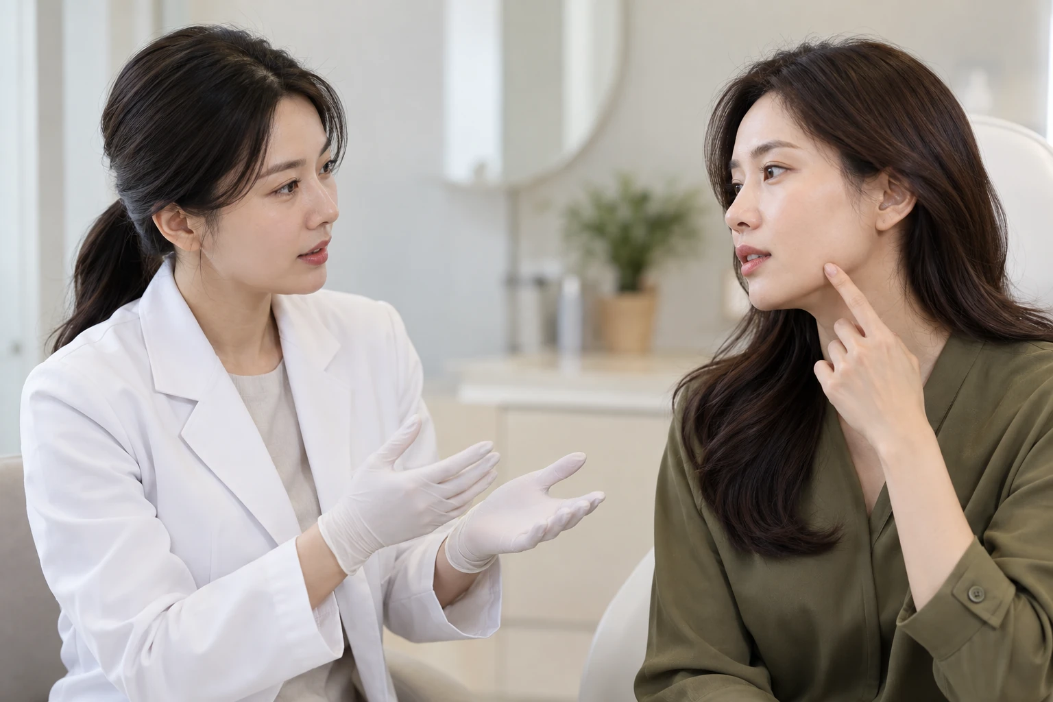 ภาพจัดฉากปรึกษาปัญหารูปทรงใบหน้าส่วนล่าง · สร้างด้วย AI
